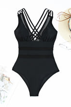 Black Solid Mesh One Piece Swimsuit