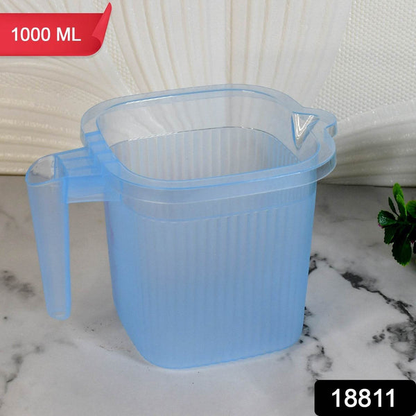 Plastic Square Transparent Bath Water Mug (1 Pc / 1000 ML / Mix Color) - Super Bachat