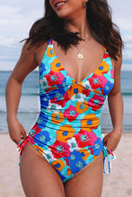 Sky Blue Adjustable Straps Ribbed Knit One Piece Swimsuit