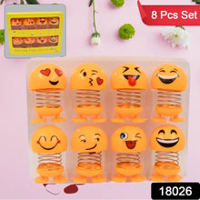 Cute Emoji Bobble-Head Funny Smiley Face Emoticon Figure Spring Dolls Bounce Toys for Car Interior Dashboard Accessories Desktop Decoration / Kids Toys (Pack of 8) - Super Bachat