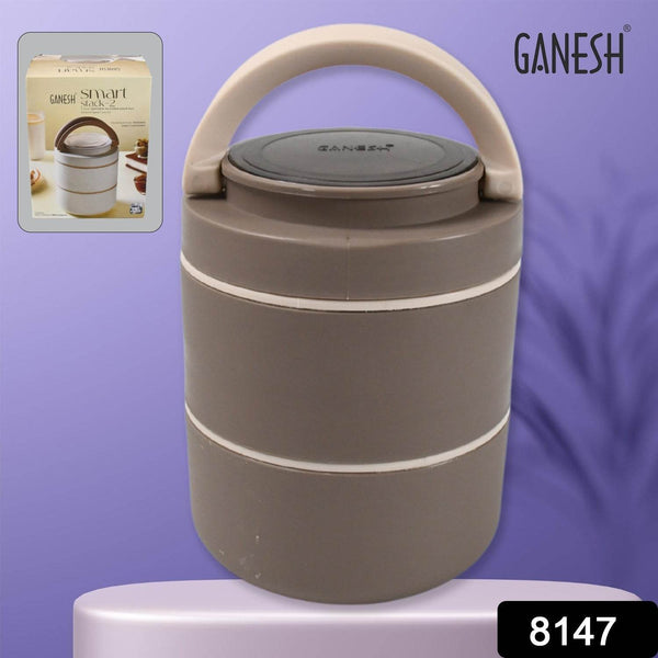 Ganesh Smart Stack 2 Layer Portable Lunch Box Stainless Steel Airtight Leak-Proof Lunch Box for Office, School, Picnic: Color May Vary (2 Layer) - Super Bachat