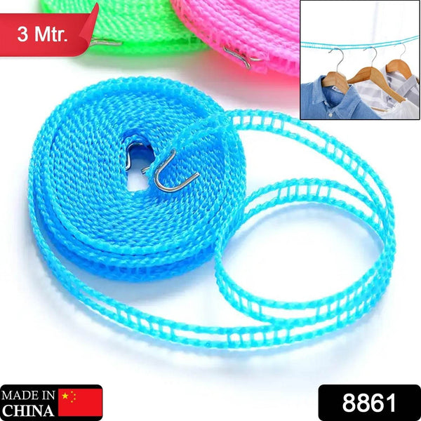 3 Meter Anti-Slip Clothesline Rope - Nylon, Hooks, Indoor/Outdoor - Super Bachat
