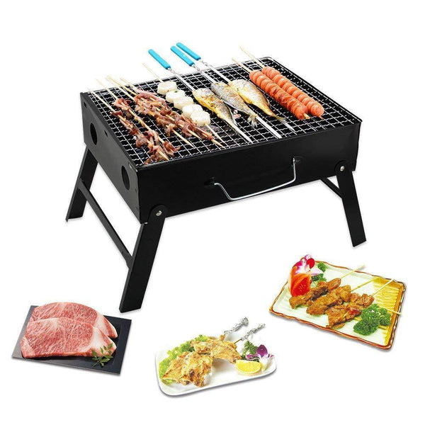 Folding Barbeque Charcoal Grill Oven (Black, Carbon Steel) - Super Bachat