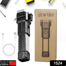 Portable 3w Rechargeable Torch LED Flashlight Long Distance Beam Range, Hammer and Strong Magnets, Window Glass and Seat Belt Cutter 4 Modes for Car Camping Hiking Indoor Outdoor - Super Bachat