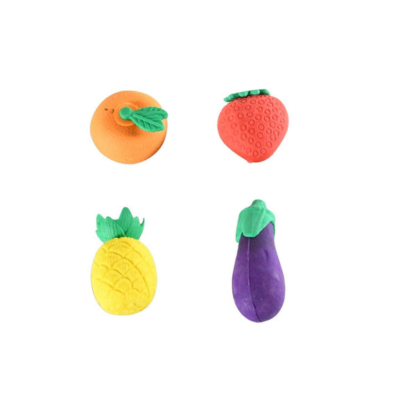 Mini Cute Vegetables and Fruits Erasers or Pencil Rubbers for Kids, 1 Set Fancy & Stylish Colorful Erasers for Children, Eraser Set for Return Gift, Birthday Party, School Prize, 3D Erasers (4 pc Set) - Super Bachat