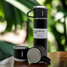 Stainless Steel Vacuum Flask Set with 3 Steel Cups Combo for Coffee Hot Drink and Cold Water Flask Ideal Gifting Travel Friendly Latest Flask Bottle. (500ml) - Super Bachat