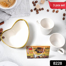 Snacks Hut Ceramic Tea / Cups Set With Heart Shape Plastic Serving Platter, Milk Cup / Mug, Coffee Cup, Tea Cup BPA Free Food Grade, or Outdoor for Household Gift For Birthday (3 Pcs Set) - Super Bachat