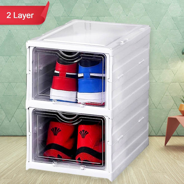 Stackable Multifunctional Storage, for Clothes Foldable Drawer Shelf Basket Utility Cart Rack Storage Organizer Cart for Kitchen, Pantry Closet, Bedroom, Bathroom, Laundry (2 / Layer 1 Pc) - Super Bachat