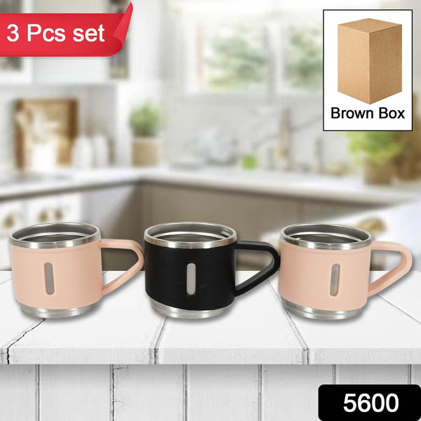 Stainless Steel Vacuum Coffee / Tea Cup, Tea Mug Hot Insulated Double Wall Stainless Steel, Coffee, and Milk Cup with Handle Easy To Carry: Coffee Cup (3 pc) - Super Bachat