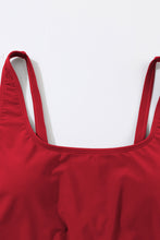 Racing Red U Neck Adjustable Straps Knotted Skirt Patchwork One Piece Swimsuit