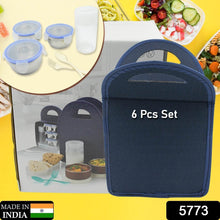6In1 Tiffin Box-Lunch Box | 3 Stainless Steel Containers | Plastic lid Box | Spoon & Fork /Plastic Bottle | Insulated Fabric Bag | Leak Proof | Microwave Safe for Office, College and School for Men, Women (6 pcs) - Super Bachat