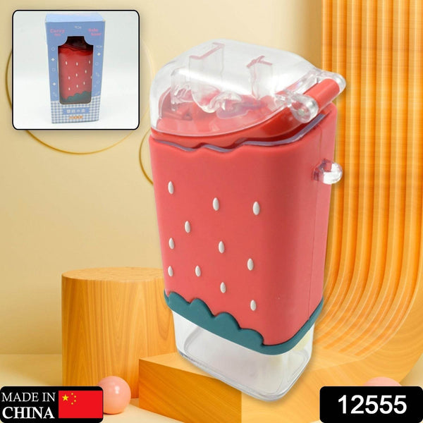 Portable Cute Water Bottle for Kids, Unique Ice Cream Shape water cup, Popsicle Shaped Plastic Kettle with Straw, Adjustable Shoulder Strap, BPA free, Leakproof (300 ML) - Super Bachat