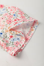 Beige Floral Patchwork Chest Pocket Wide Sleeve Waffle T Shirt