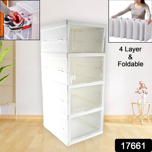 Stackable Multifunctional Storage, for Clothes Foldable Drawer Shelf Basket Utility Cart Rack Storage Organizer Cart for Kitchen, Pantry Closet, Bedroom, Bathroom, Laundry (4 Layer / 1 Pc) - Super Bachat