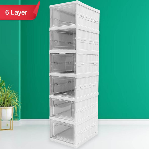 Stackable Multifunctional Storage, for Clothes Foldable Drawer Shelf Basket Utility Cart Rack Storage Organizer Cart for Kitchen, Pantry Closet, Bedroom, Bathroom, Laundry (6 Layer / 1 Pc) - Super Bachat