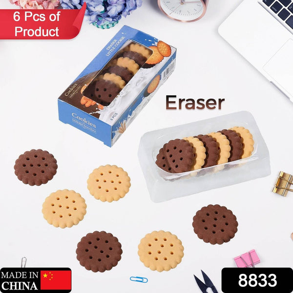 Pack of 6 Erasers Erasers Stationery School Rubber Schools Sketches Office Sign Kid Party Favour Gift Toy Gift Creative Christmas Birthday Gift in Shape Biscuits (6 Pcs Set) - Super Bachat