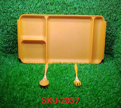 4Compartment Dish with Spoon and Fork(1 Dish Set with 1Spoon and 1Fork) Dinner Plate Plastic Compartment Plate Pav Bhaji Plate 4-Compartments Divided Plastic Food Plate. - Super Bachat