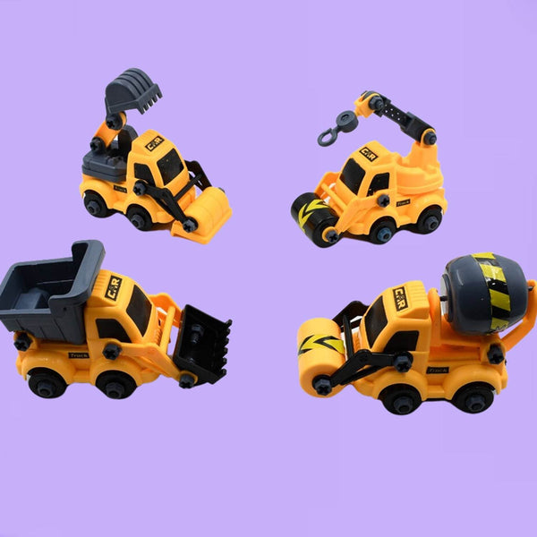 Engineering vehicles Nut Assembly Vehicle Toy, DIY Nut Assembly Vehicle Model Toy Highly Simulation Children Kids Car Model Toy Set (4 Pc Set) - Super Bachat