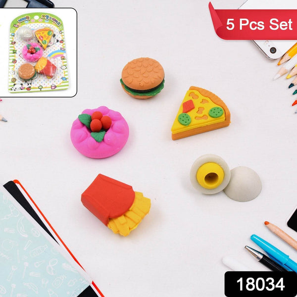 3D Food Shape Fancy & Stylish Colorful Erasers, Mini Eraser Creative Cute Novelty Eraser for Children Eraser Set for Return Gift, Birthday Party, School Prize(5 Pcs Set) - Super Bachat