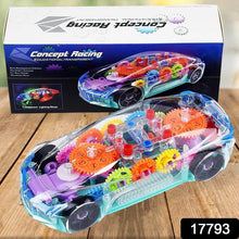 Automatic 360 Degree Rotating Transparent Gear Concept Car with Musical and 3D Flashing Lights Toy for Kids Boys & Girls (Multicolor / Battery Not Included) - Super Bachat