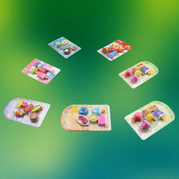 Mix Design 1Set Fancy & Stylish Colorful Erasers for Children Different Designs & Mix, Eraser Set for Return Gift, Birthday Party, School Prize (1Set) - Super Bachat