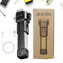 Portable 3w Rechargeable Torch LED Flashlight Long Distance Beam Range, Hammer and Strong Magnets, Window Glass and Seat Belt Cutter 4 Modes for Car Camping Hiking Indoor Outdoor - Super Bachat