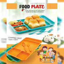 4Compartment Dish with Spoon and Fork(1 Dish Set with 1Spoon and 1Fork) Dinner Plate Plastic Compartment Plate Pav Bhaji Plate 4-Compartments Divided Plastic Food Plate. - Super Bachat