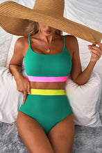 Sea Green Contrast Trim Colorblock Patchwork High Waisted Bikini