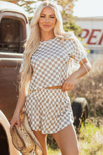 Brown Checkerboard T Shirt and High Waist Skorts 2 Piece Outfit