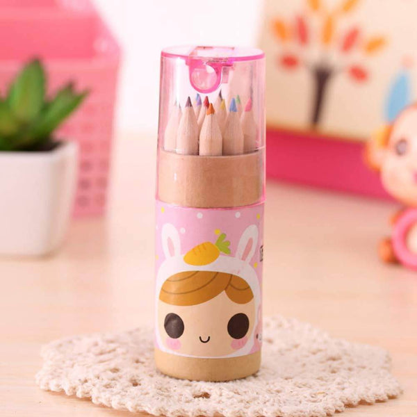 12 Colouring Pencils Kids Set, Pencils Sharpener, Mini Drawing Colored Pencils with Sharpener, Kawaii Manual Pencil Cutter, Coloring Pencil Accessory School Supplies for Kid Artists Writing Sketching - Super Bachat