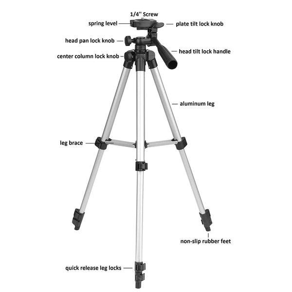 Tygot Adjustable Aluminium Alloy Tripod Stand Holder for Mobile Phones & Camera, 350 mm -1020 mm, 1/4 inch Screw + Mobile Holder Bracket