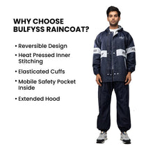 Bulfyss Raincoat 100% Waterproof Polyester Reversible Double Layer Casual Style Rain Coat For Men Bike With Pants, Adjustable Hood, Inner Mobile Pocket And Storage Bag (Blue 3Xl)