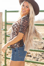 Black Leopard Wrapped V Neck Slim Short Sleeve Top