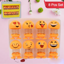 Cute Emoji Bobble-Head Funny Smiley Face Emoticon Figure Spring Dolls Bounce Toys for Car Interior Dashboard Accessories Desktop Decoration / Kids Toys (Pack of 8) - Super Bachat