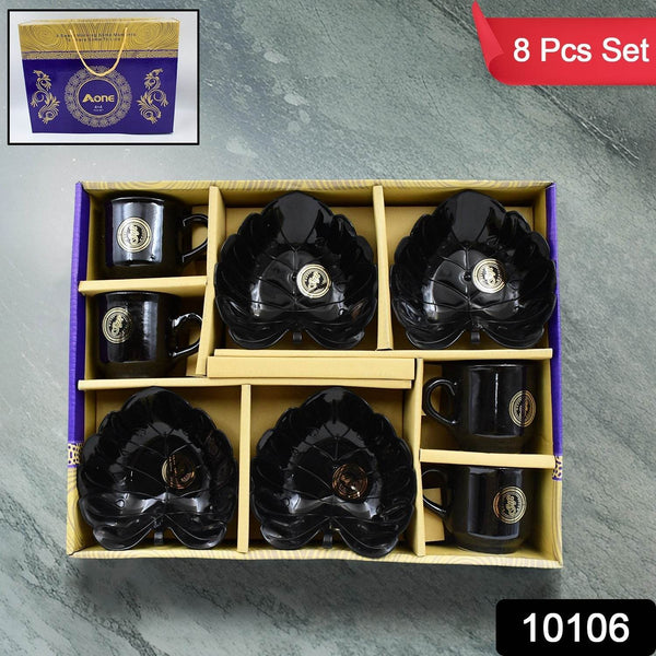 A One Ceramic Tea / cups / Mug Set With Leaf Shape Serving Bowl (8 Pcs set) - Super Bachat