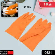 Multipurpose Rubber Reusable Cleaning Gloves, Reusable Rubber Hand Gloves I Latex Safety Gloves I for Washing I Cleaning Kitchen I Gardening I Sanitation I Wet and Dry Use Orange Gloves (1 Pair 40 Gm) - Super Bachat