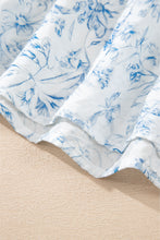 Sky Blue Floral Ruffled Short Sleeve Bow Back Square Neck Blouse