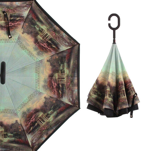 Printed Travel Windproof Umbrella (Reverse Umbrella) - Super Bachat