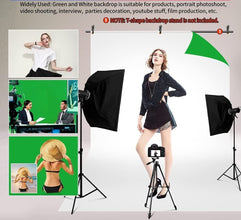 HIFFIN® 2 in 1 Photography Backdrop 8x12ft Green & White with 9x9ft Backgroud Stand Kit Washable Background Screen Carry Bag, (B01 + 2 in 1 White & Green Backdrop)