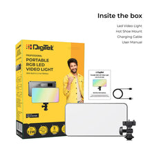 Digitek (LED-D130 RGB) 12W Portable Video LED Light, 130pcs LED with 2500K±9900K, Built-in 4000mAh Battery, 21 FX Modes, HSI 360°, 0-100% Brightness Control, 1/4