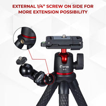 Syvo S-11 Camera Tripod, Flexible Gorilla Tripod Stand with Hidden Phone Holder w Cold Shoe Mount, 1/4'' Screw for Magic Arm, Universal for iPhone 14 13 Pro XS Max Samsung Canon Nikon Sony Cameras