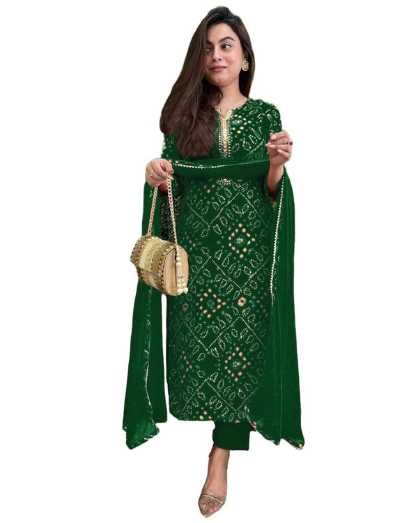 GoSriKi Women's Rayon Blend Straight Printed Kurta with Pant & Dupatta (TURAE Green-GS_XL_Green_X-Large)