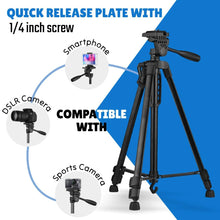 Tygot 3366 Aluminum Tripod (55-Inch), Universal Lightweight Tripod with Mobile Phone Holder Mount & Carry Bag for All Smart Phones, Gopro, Cameras