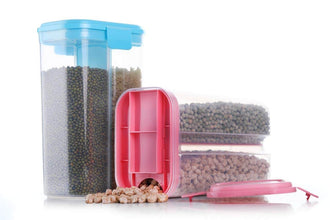 Plastic 2 Sections Air Tight Transparent Food Grain Cereal Storage Container (2 ltr) - Super Bachat