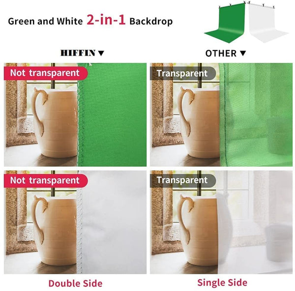 HIFFIN® 2 in 1 Photography Backdrop 8x12ft Green & White with 9x9ft Backgroud Stand Kit Washable Background Screen Carry Bag, (B01 + 2 in 1 White & Green Backdrop)