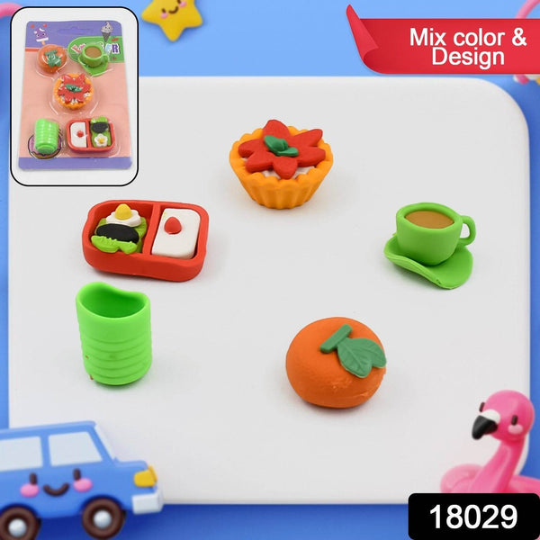 3D Mix Design Fancy & Stylish Colorful Erasers, Mini Eraser Creative Cute Novelty Eraser for Children Different Designs Eraser Set for Return Gift, Birthday Party, School Prize (1 Set) - Super Bachat
