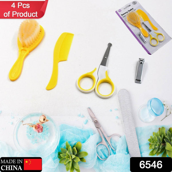 Born Baby Health Care Kit Baby Health Care And Grooming Kit 4 in 1 Nail Clipper Brush Comb Scissors Baby Safety Care Kit (4 Pcs Set) - Super Bachat