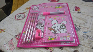 Kids' Stationery Kit: Wooden Pencils, Sharpener, Eraser, Diary (8 Pc Set) - Super Bachat