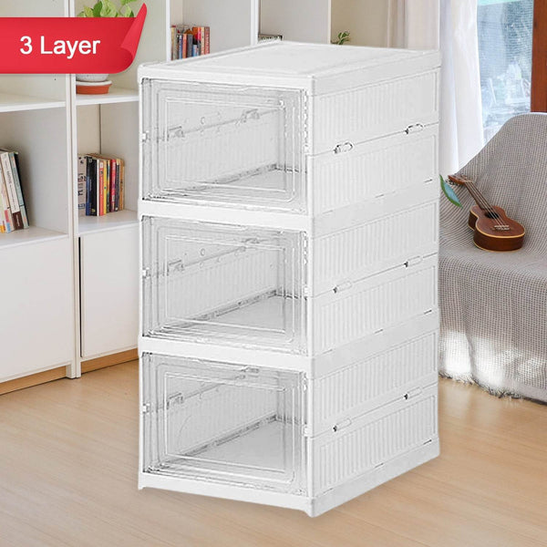 Stackable Multifunctional Storage, for Clothes Foldable Drawer Shelf Basket Utility Cart Rack Storage Organizer Cart for Kitchen, Pantry Closet, Bedroom, Bathroom, Laundry (3 Layer / 1 Pc) - Super Bachat