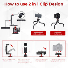 Syvo S-11 Camera Tripod, Flexible Gorilla Tripod Stand with Hidden Phone Holder w Cold Shoe Mount, 1/4'' Screw for Magic Arm, Universal for iPhone 14 13 Pro XS Max Samsung Canon Nikon Sony Cameras